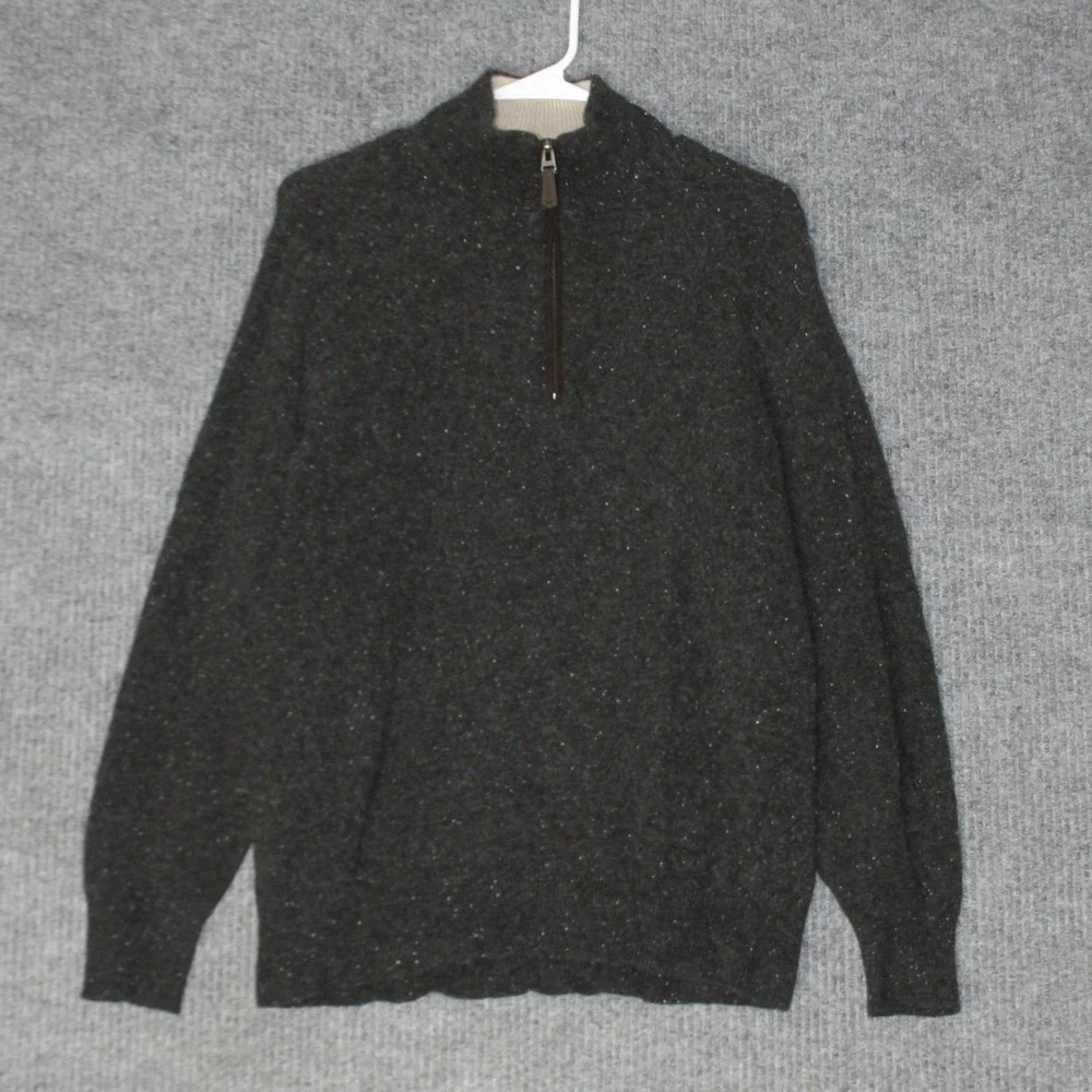 Orvis Sweater Mens M Charcoal Gray Quarter Zip Wool‎ Pullover Speckled Knit